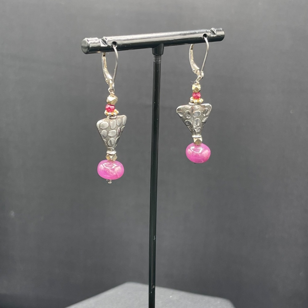 Natural Ruby Sterling Silver Dangle Earrings - image 2